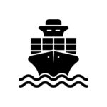 Cargo Ship Delivery Black Silhouette Icon. Sea Boat Vessel Glyph Pictogram. Freight Marine Container Delivery Symbol. Big Cruise Yacht Shipping. Water Transport. Isolated Vector Illustration.