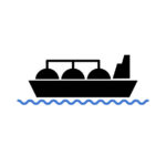 LNG tanker silhouette icon moving forward on the sea. Editable vector.